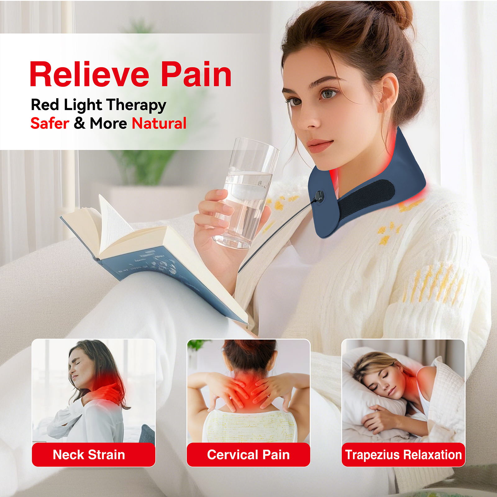 亚马逊 L1 主图-深蓝色 Portable Red Light Therapy Neck Wrap for Pain Relief - Image 1